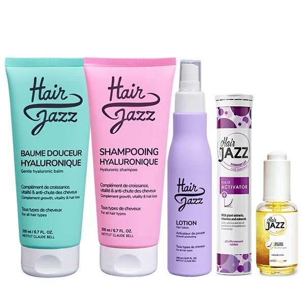 HAIR JAZZ Shampoo, Spülung, Lotion Serum und Vitamine - Erhöht das Haarwachstum und die Haardichte